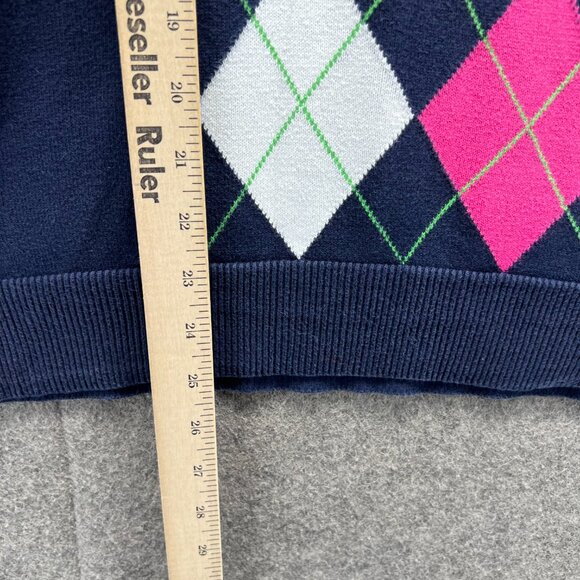 Lilly Pulitzer Sweater Women Large Navy Blue Argyle Cotton V Neck Pullover - Picture 5 of 11
